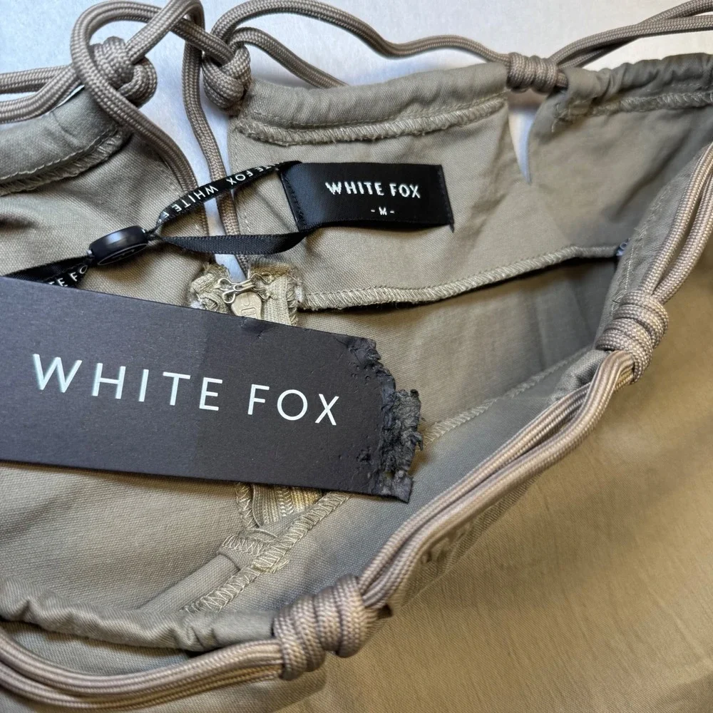 WHITE FOX Olive Green Wide‎ Leg Pants Tie Waist Drawstring Cargo Style